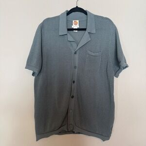 C&C California Mens Blue Textured Knit Button Up Short Sleeve Shirt XL